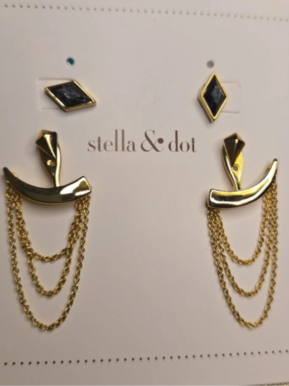 Stella & Dot Drape Ear Jacket convertible earrings in gold with black accents